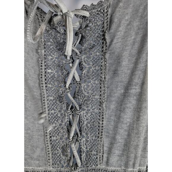 Uptown Ellie Gray Marled Sleeveless Peplum Dress Medium Crochet Back Lace Up - Picture 6 of 7